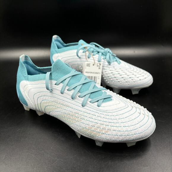 Adidas Predator Accuracy.1 L FG White Blue Soccer Cleats FZ6277, Men 6 / Women 7 - Picture 1 of 10